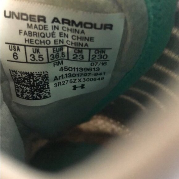 Under Armour Women US Size 6 Speed Form Gray Teal Lime Athletic Running Sneakers - Picture 5 of 5